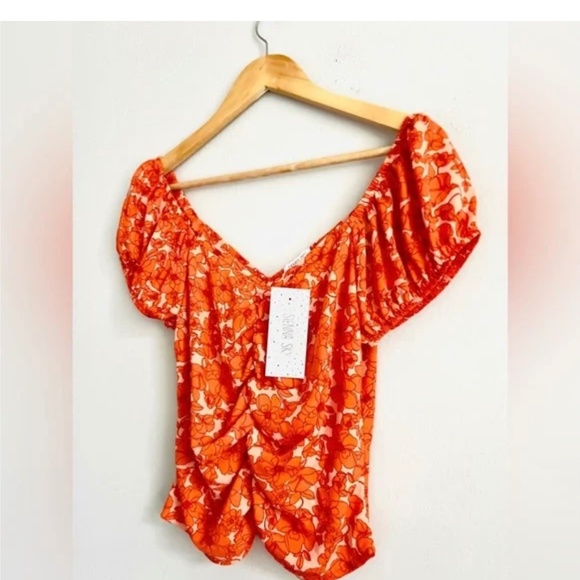 Sienna Sky Orange Rouched Ruffled Top - Picture 3 of 4